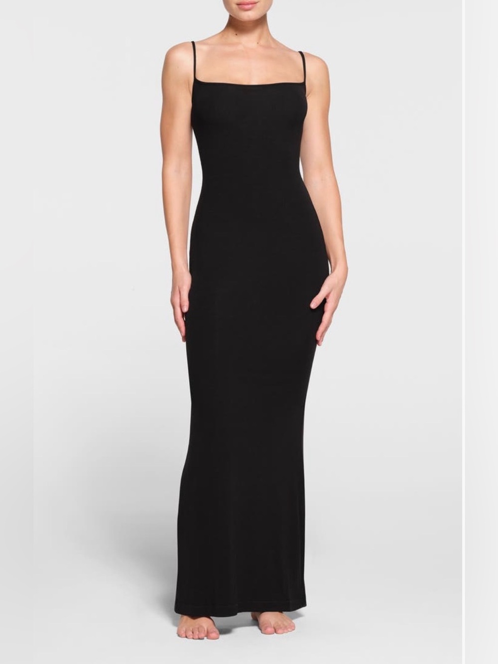 SKIMS SOFT LOUNGE LONG SLIP DRESS IN ONYX SIZE L  REGULAR